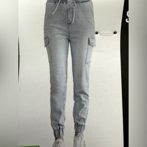 Steve Madden Size L Denim Cargo Jogger Denim Pull-on Pants Jeans
